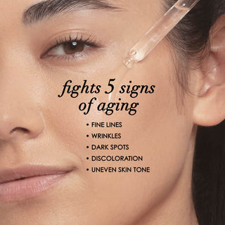 Close-up of a woman's face with text about skincare benefits