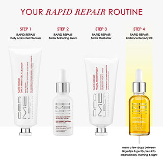 Cosmetic products for a rapid repair routine with step-by-step instructions.